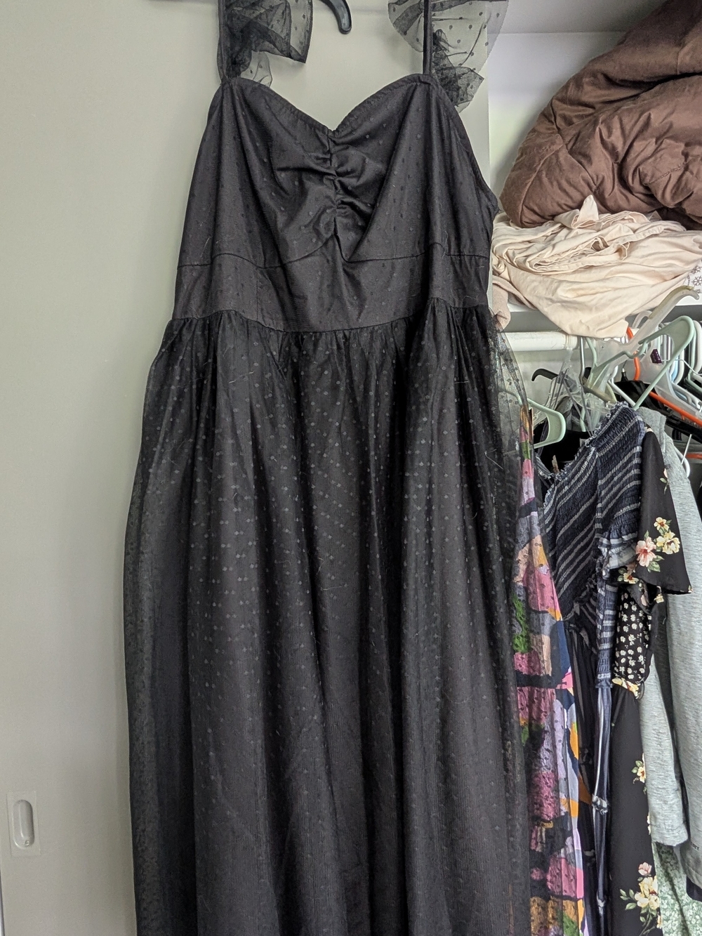 SHEIN Black Dotted Sheer-Overlay Maxi Dress